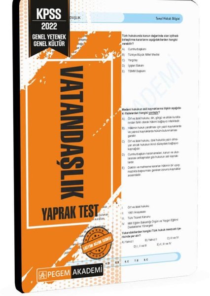 2022 KPSS Genel Yetenek Genel Kültür Vatandaşlık Yaprak Test