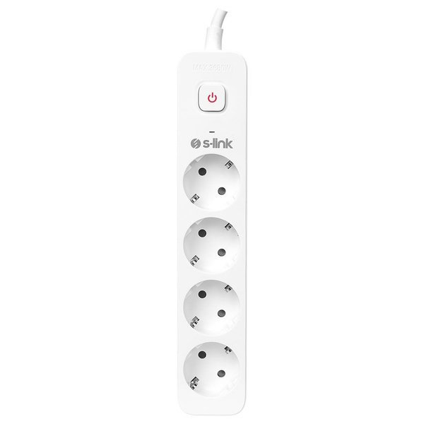 S-link SPG401S 1.5m 1.5mm 100 Bakır 750 Joule 4 lü Anahtarlı Akım Korumalı Priz