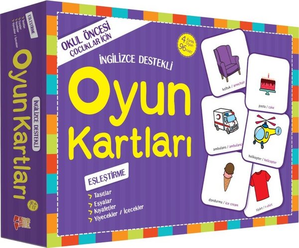 Oyun Kartları - Eşleştirme: Taşıtlar Eşyalar Kıyafetler Yiyecekler - İçecekler - İngilizce Destekli