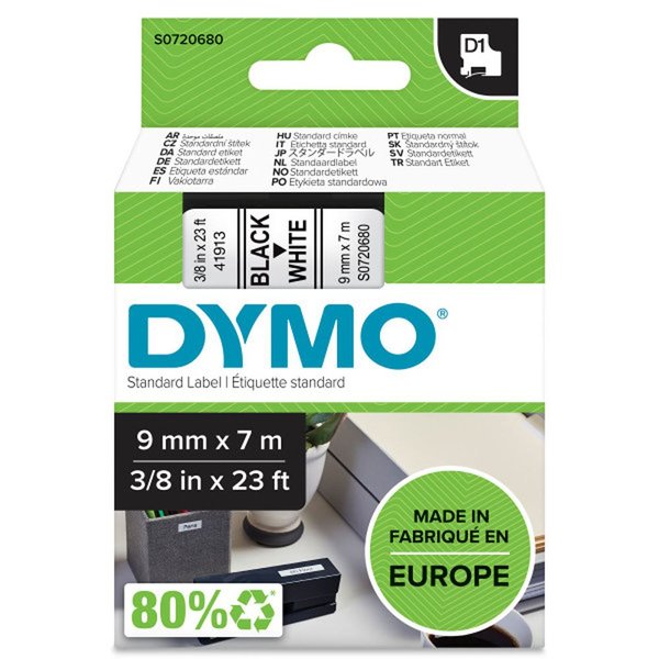 DYMO D1 Yedek Şerit 9 mm x 7 mt Beyaz / Siyah (40913) S0720680