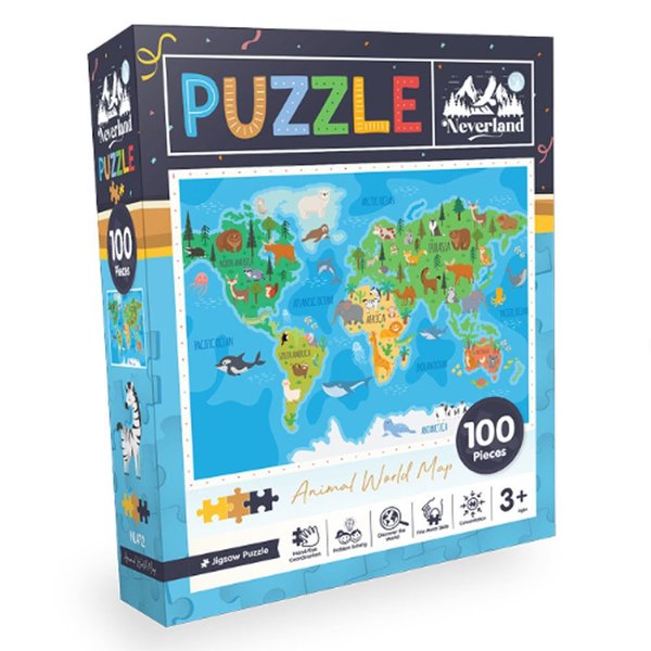 Neverland Hayvan Dünya Haritası 100 Parça Puzzle NL412