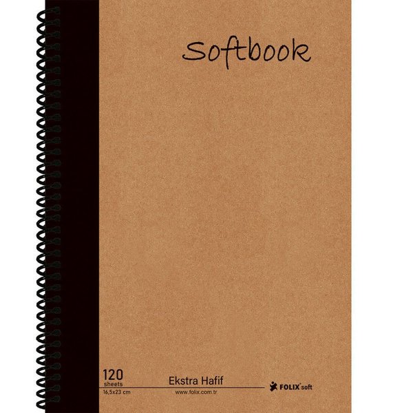 Folix Softbook 165 x 23 cm Sert Kapak Kraft Ekstra Hafif Krem Kağıt Spiralli Çizgili Defter 120 Yaprak