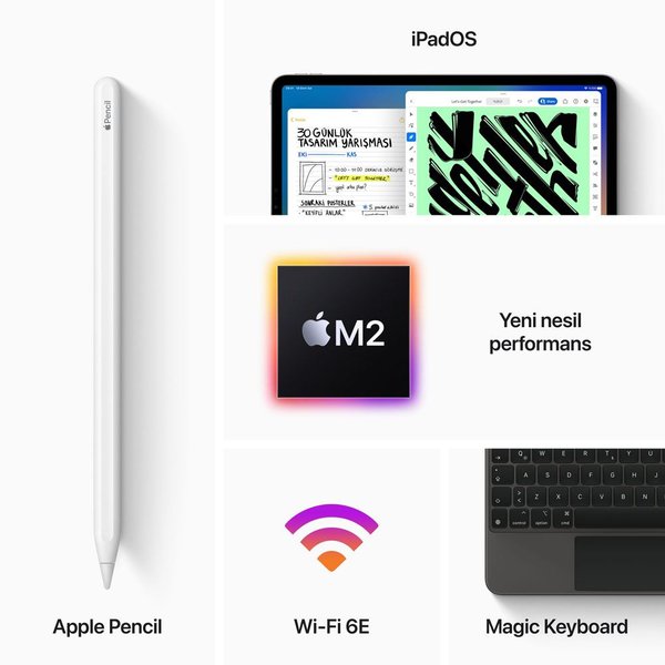 Apple iPad Pro 11 inç (4. Nesil) M2 Wi-Fi 512GB MNXJ3TU/A - Gümüş