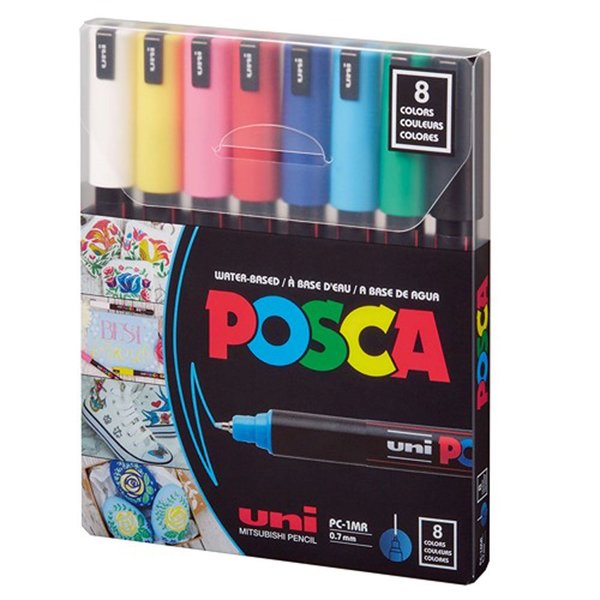 Uni POSCA 0.7 Su Bazlı Poster Markörü Ana Renk 8li Set PC-1MR/8C