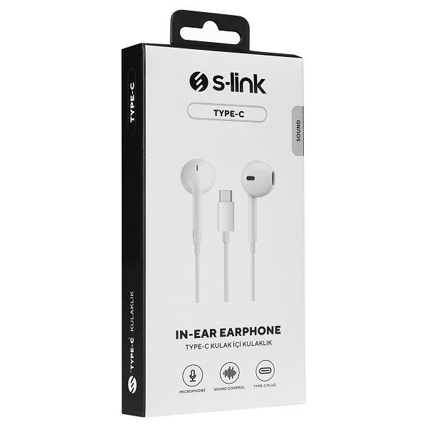S-link SL-TPK01 TypeC Telefon Uyumlu Beyaz Kulak İçi Mikrofonlu Kulaklık