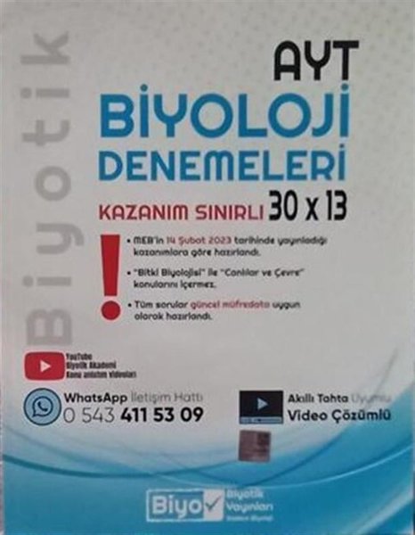 2023 AYT Biyoloji Biyotik Kazanım Sınırlı 30x13 Deneme