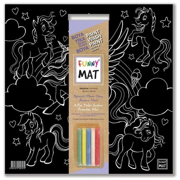 Akademi Çocuk - Funny Mat  Black (Tebeşirli ) Unicorn   -  40x40