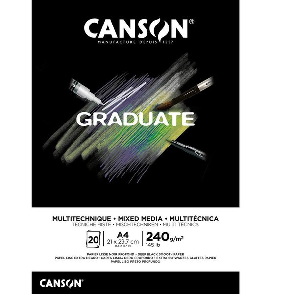 Canson Graduate Siyah Defter 20 Sayfa A4 240G  31250P017