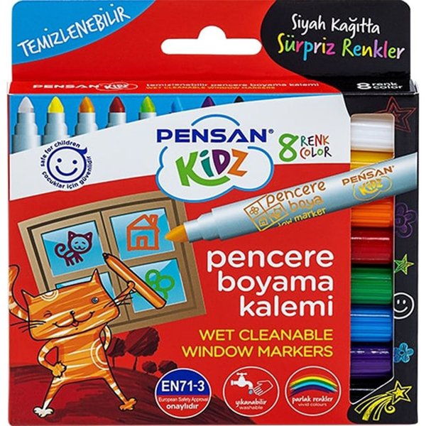 Pensan Kidz Temizlenebilir 8 Renk Pencere Markör Kalem Pe99925Mrk8Rnk