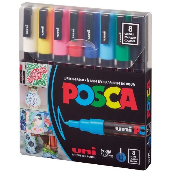 Uni POSCA 0.9-1.3 Su Bazlı Poster Markörü Ana Renk 8'li
