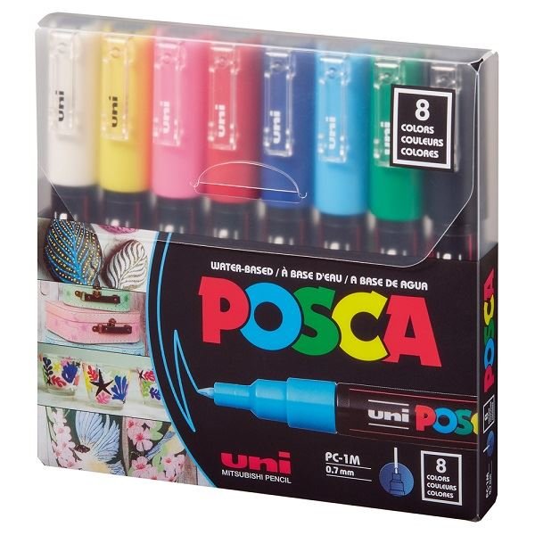 Uni POSCA 0.7 Su Bazlı Poster Markörü Ana Renk 8'li