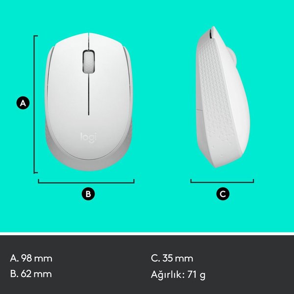 Logitech M171 USB Alıcılı Kablosuz Kompakt Mouse – Beyaz