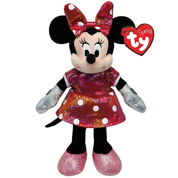 Ty Parlak Gökkuşağı Elbiseli Minnie Mouse Sesli Peluş 15 cm