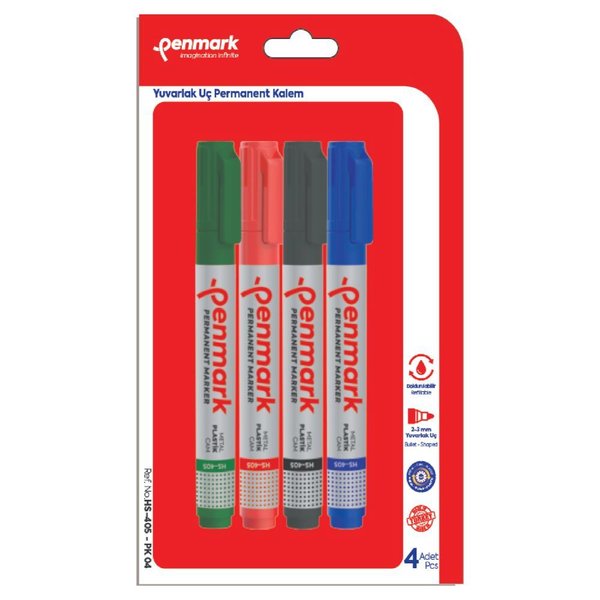 Penmark Permanent Marker Yuvarlak Uç 4 lü Vakumlu Blisterli Set