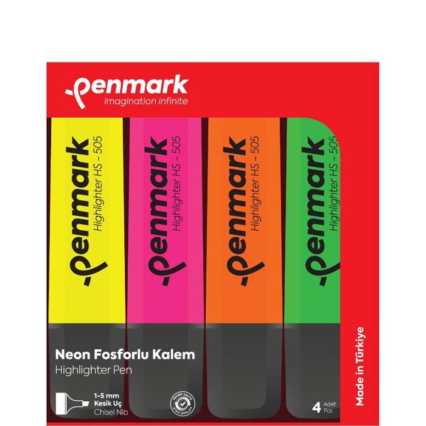 Penmark Fosforlu Kalem 4 lü Karışık Renk Neon Blisterli Set