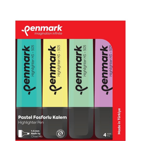 Penmark Fosforlu Kalem 4 lü Asetat Karışık Renk Pastel Blisterli Set