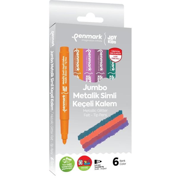 Penmark Süper Yıkanabilir Metalik Simli Jumbo Keçeli Kalem 6 Lı