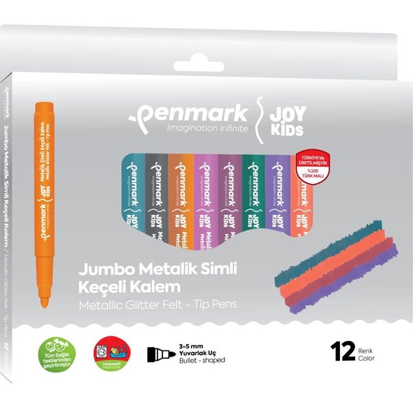 Penmark Süper Yıkanabilir Metalik Simli Jumbo  Keçeli Kalem 12 Li