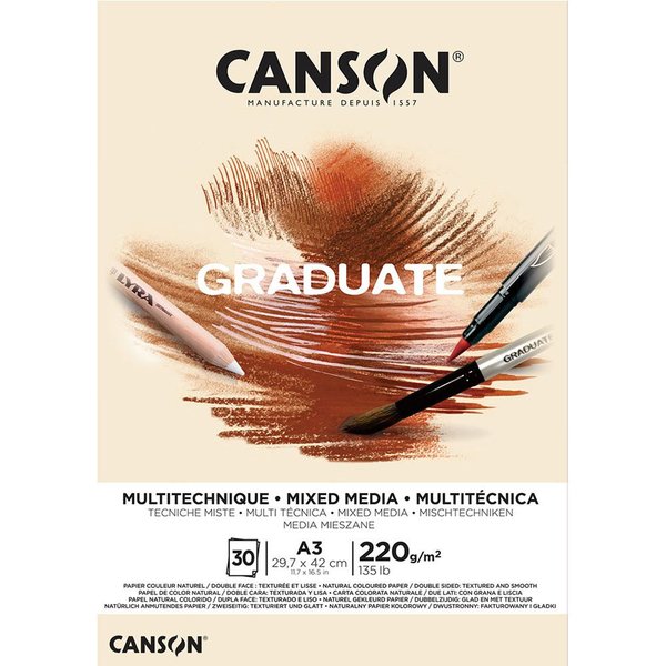 Canson Graduate Mix Media Natural Çizim Defteri A3 220g 30 Yaprak
