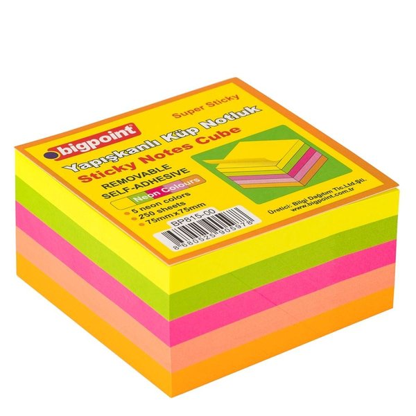 Bigpoint 815-00 Yapışkanlı Not Kağıdı Super Sticky Küp 5 Renk 250 Yaprak