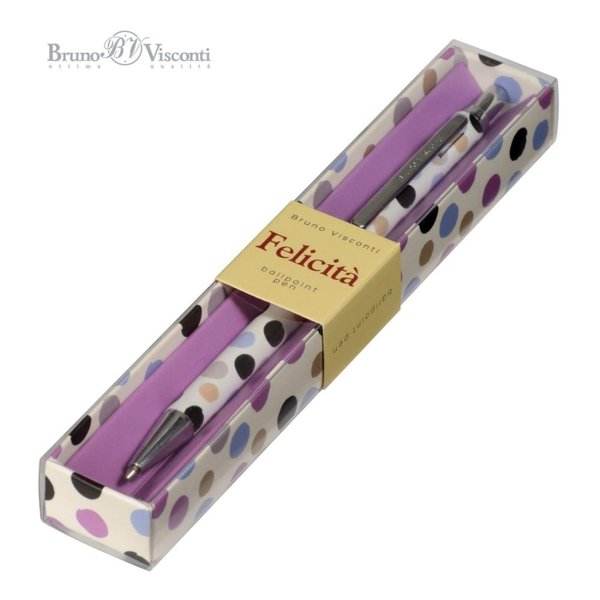 Bruno Visconti 20-0263/04 Felicita Tükenmez Kalem -Mavi- 0.7 Mm. Kutulu-Metal Gövde (Renkli Noktalar