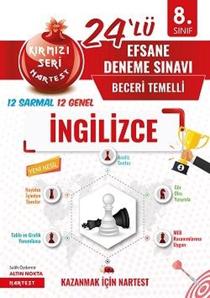 8. Sınıf Kırmızı Nar Efsane İngilizce 24 Deneme Sınavı (12 Sarmal + 12 Genel)