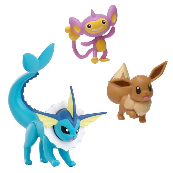 Pokemon 3'lü Figür Seti Seri 10 - Vaporeon + Eevee + Aipom