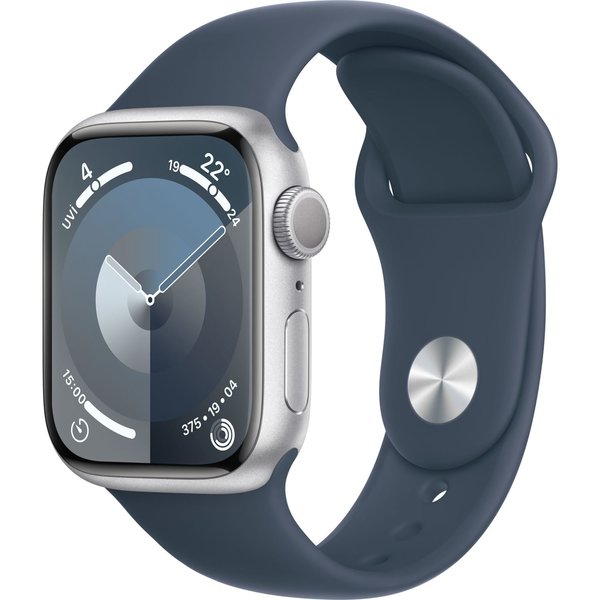 APPLE Watch Series 9 GPS MR9E3TU/A 45 mm Gümüş Rengi Alüminyum Kasa ve Fırtına Mavisi Spor Kordon