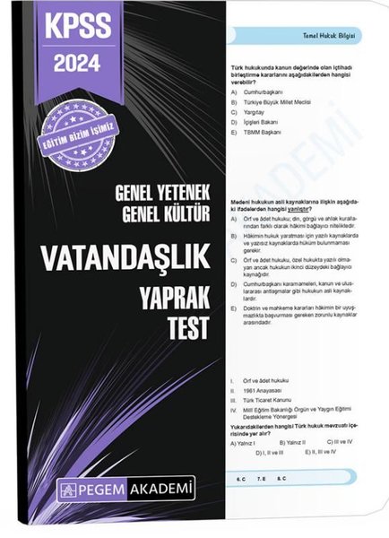 2024 KPSS Genel Yetenek Genel Kültür Vatandaşlık Yaprak Test