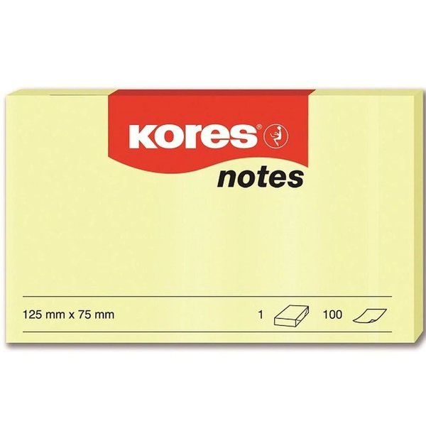 Kores Yapışkanlı Sarı Not Kağıtları 125x75mm, 100 sayfalık blok 46125