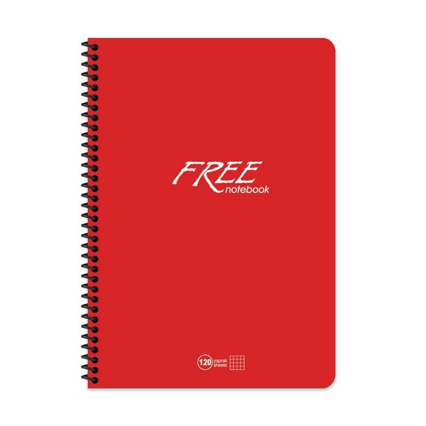 Keskin A4 120Yp. Kareli PP Kapak Free Defter Kırmızı