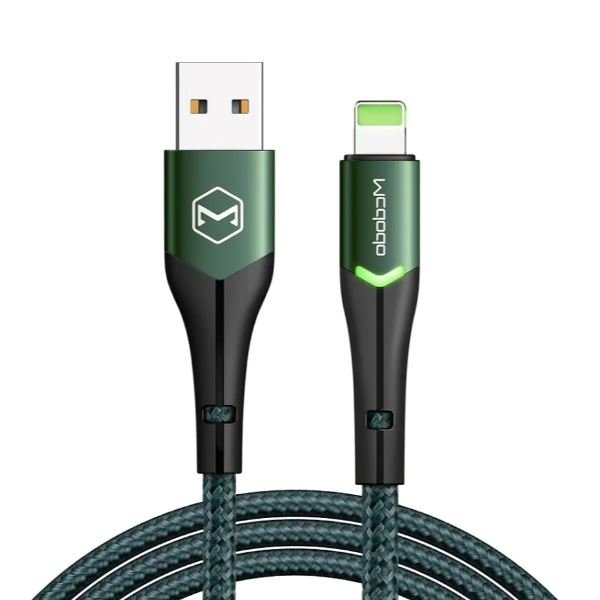 Mcdodo CA-7841 Çift Led Işıklı USB-A To Lightning Şarj Kablosu 2A 1.2 Metre – Yeşil