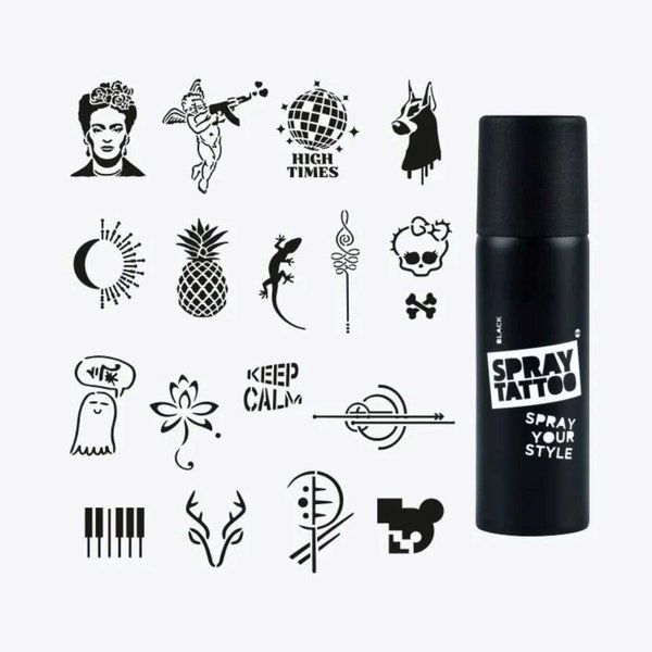 OneSpray Tattoo Tanışma Paketi / Dövme Şablon Seti ve Siyah Sprey (Mixpack)