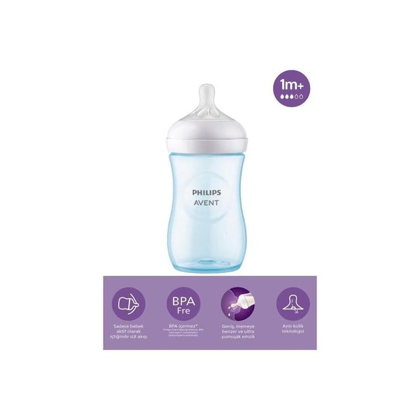 Philips Avent  Doğal Tepkili Pp Mavi Biberon 260ml 1 Ay Mavi