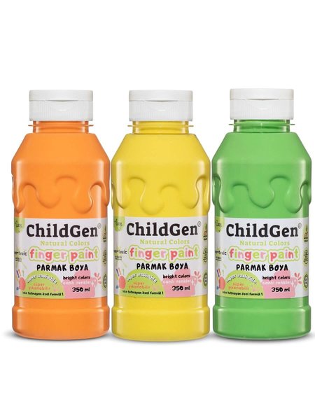 ChildGen Süper Yıkanabilir 3'lü Parmak Boya Pastel Set 350 ml (Turuncu Sarı Yeşil)