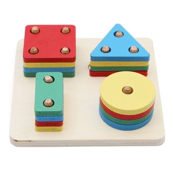 Hamaha Wooden Toys 4 Lü Kare Geometrik Yerli Boyalı