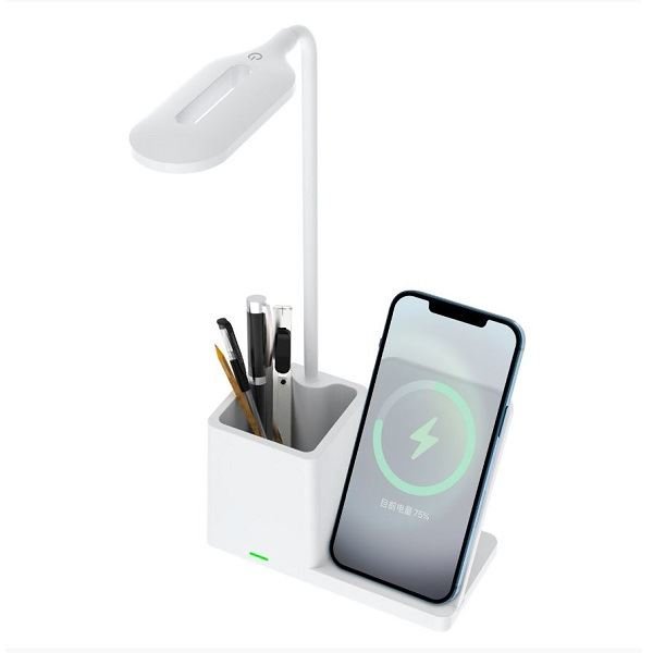 S-link SL-M9054 Beyaz TypeC 15W Kablosuz Şarj Cihazı Kalemlikli Masa Lambası