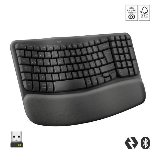 LOGITECH Wave Keys Kablosuz Ergonomik Türkçe Q Klavye Grafit