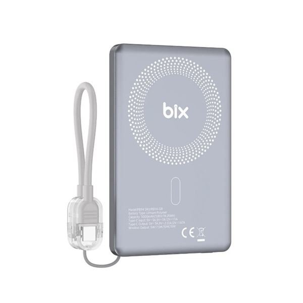 Bix PB114 5000mAh 20W Dahili Type-C Kablolu 15W Manyetik Kablosuz Şarj Özellikli Portatif Powerbank Taşınabilir Hızlı Şarj Cihazı