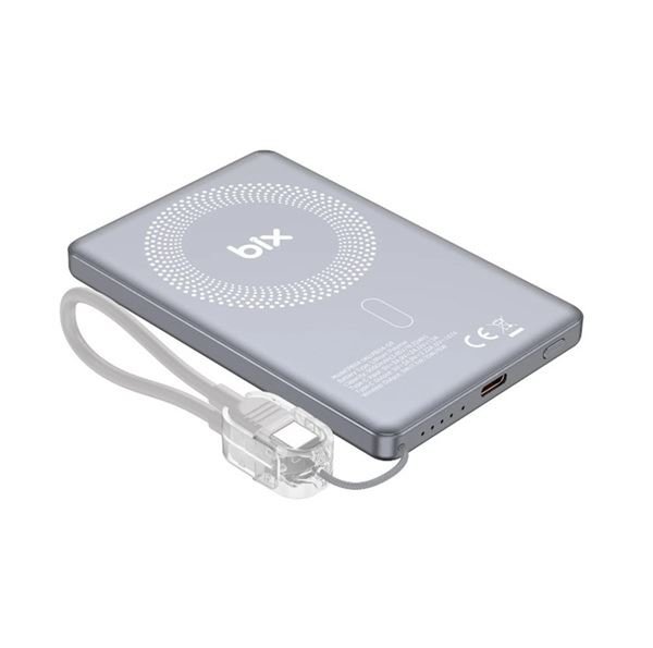 Bix PB114 5000mAh 20W Dahili Type-C Kablolu 15W Manyetik Kablosuz Şarj Özellikli Portatif Powerbank Taşınabilir Hızlı Şarj Cihazı