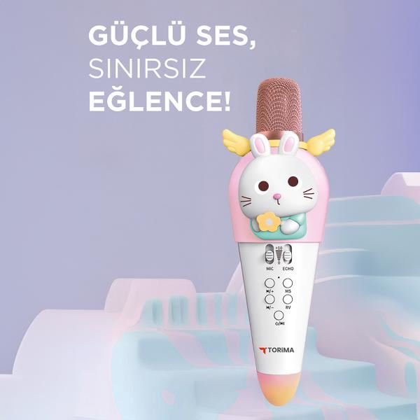 Torima KIDMIC-03 Rabbit Wıreless Karaoke Mikrofon Ses Değiştirilebilir Efektleri Beyaz