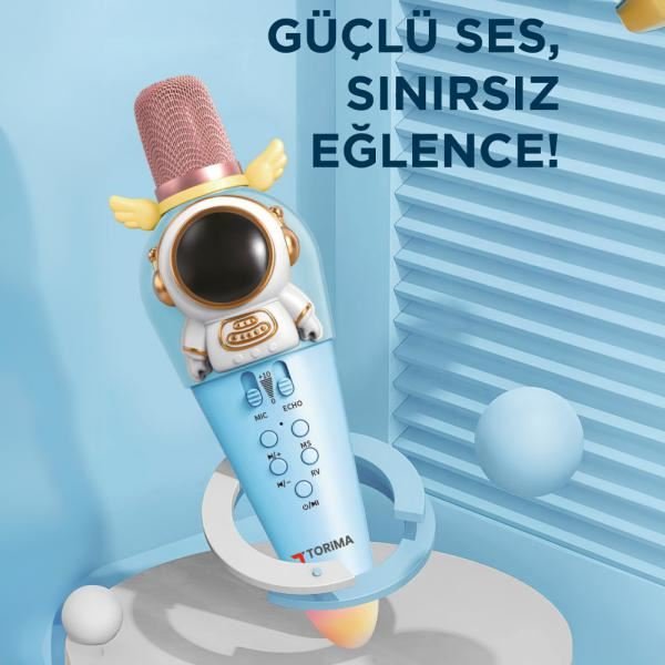 Torima KIDMIC-01 Astronot Wıreless Karaoke Mikrofon Ses Değiştirilebilir Efektleri Mavi