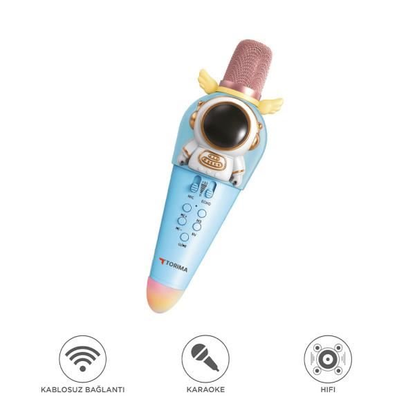 Torima KIDMIC-01 Astronot Wıreless Karaoke Mikrofon Ses Değiştirilebilir Efektleri Mavi