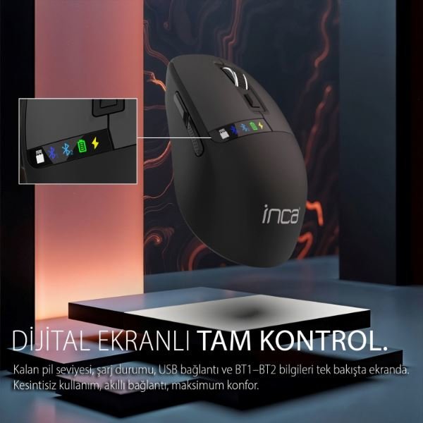 Inca IWM-512RS Bluetooth Wireless LED Ekran Şarj Edilebilir Sessiz Mouse