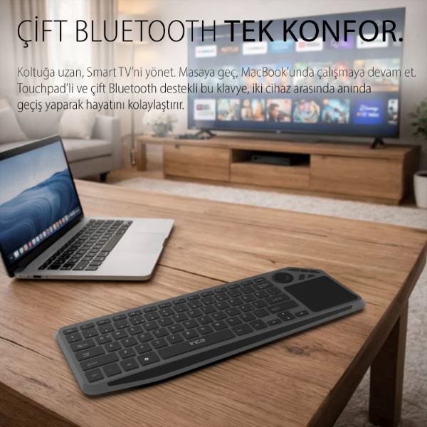 Inca IBK-566BT Bluetooth 2.4G Touch Pad Sessiz Şarj Edilebilir Klavye