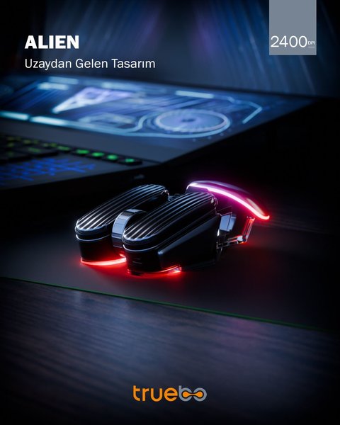Truebo Alien Şarjlı Ergonomik Optik Kablosuz Oyuncu Mouse