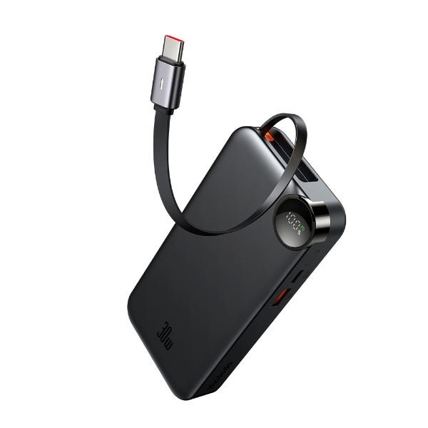 Mcdodo MC-3870 10000mAh 30W A+C Dijital Göstergeli Dahili USB-C Geri Çekilebilir Kablolu Powerbank