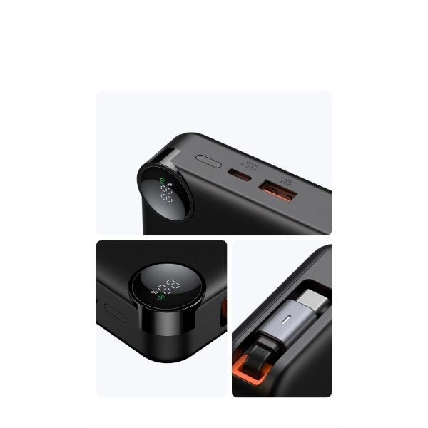 Mcdodo MC-3870 10000mAh 30W A+C Dijital Göstergeli Dahili USB-C Geri Çekilebilir Kablolu Powerbank