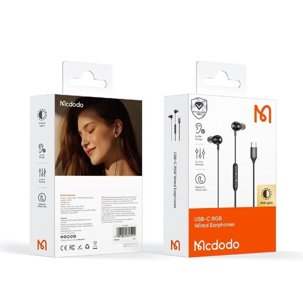 Mcdodo CA-5830 Type-C RGB Işıklı Silikonlu Kulak İçi Kulaklık