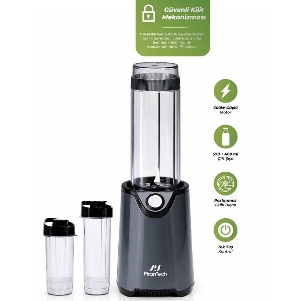 Pirantech YH-1200 600 W Siyah Kişisel Smoothie Blender